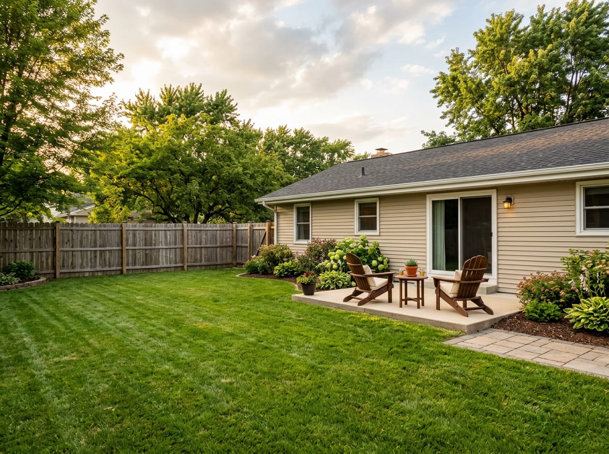 Generated image of a fenced backyard with a small patio